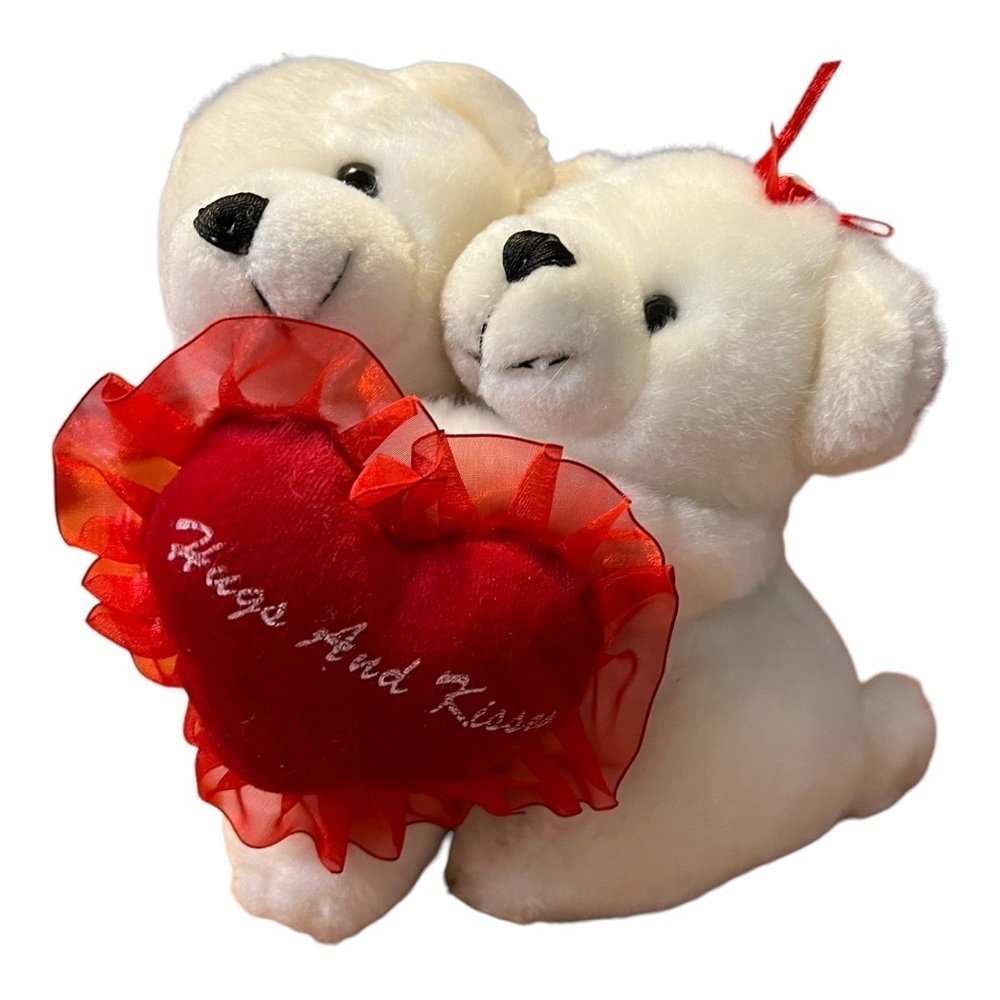Wishpets Hugs Kisses Heart Teddy Bears‎ John Gigi Love Valentine’s Day 7” Cream